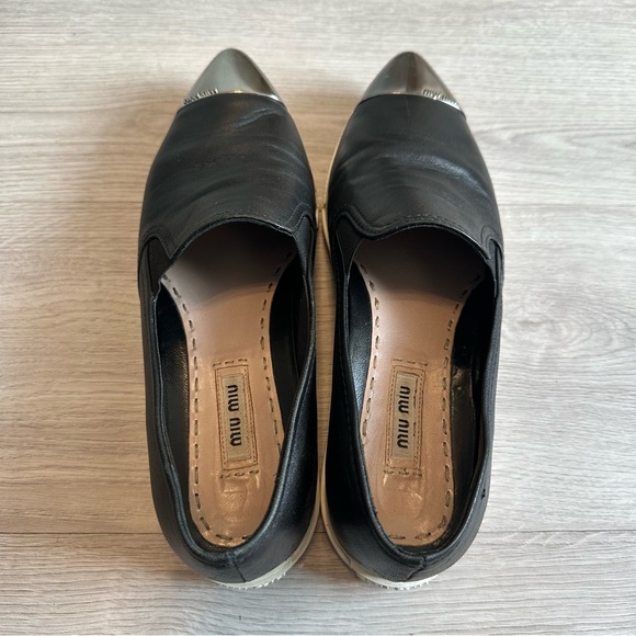 Miu Miu Metal Cap Toe Leather Slip On Sneakers - Picture 3 of 11
